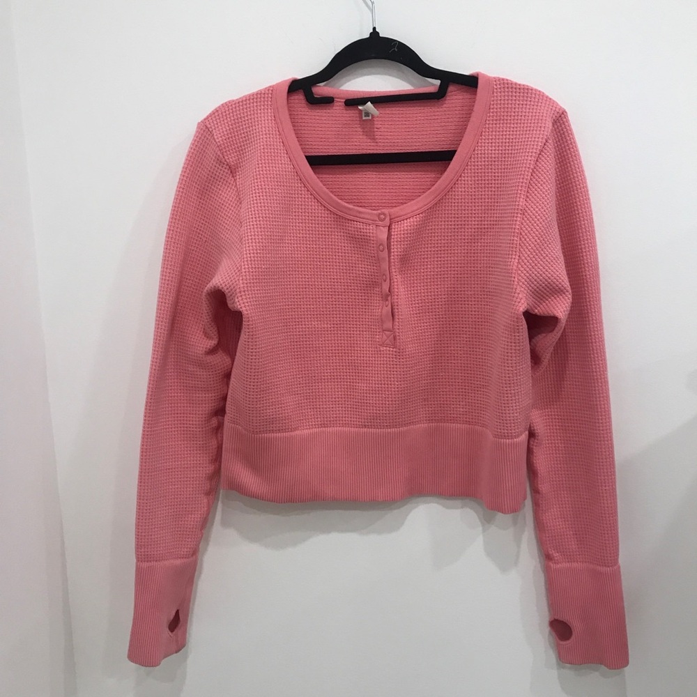 Aerie Orange Pink Cropped Fitted Long Sleeve Sweatshirt
